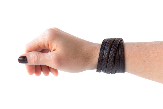 Leather Bracelet / Skinny Sliced Wrap Cuff / Chocolate Brown