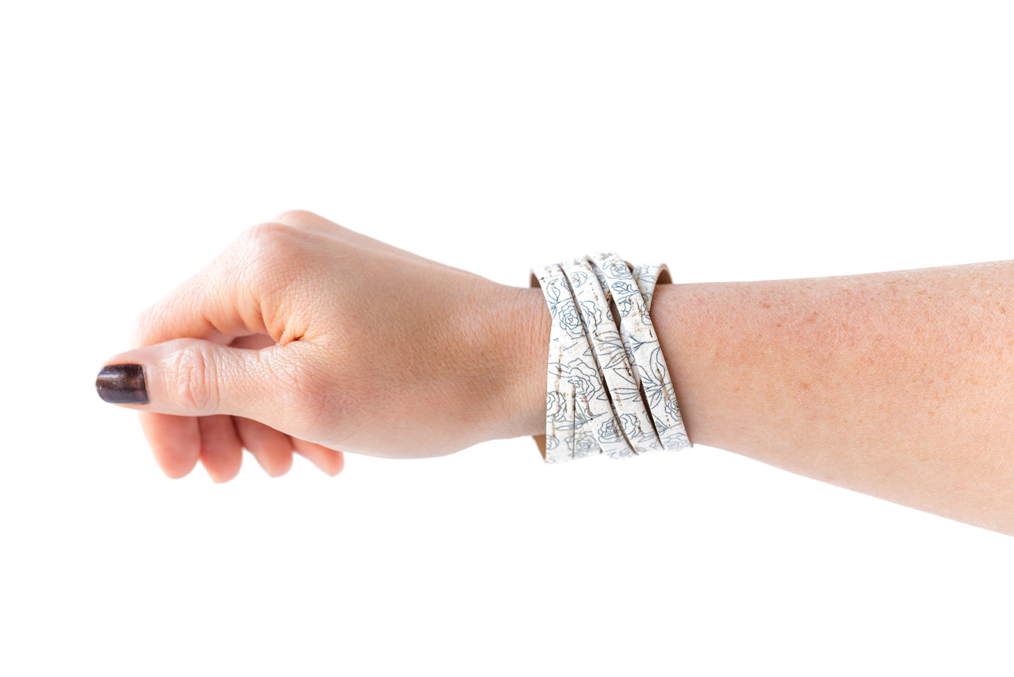 Leather Bracelet / Skinny Sliced Wrap Cuff / Simple Roses Cork