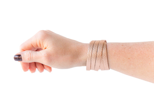 Leather Bracelet / Skinny Sliced Wrap Cuff / Soft Copper