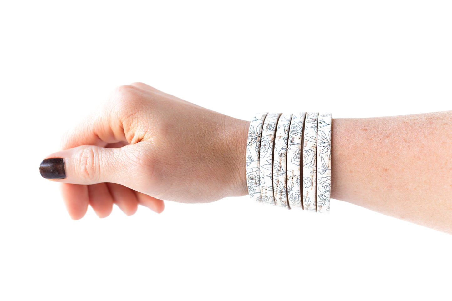 Leather Bracelet / Original Sliced Cuff / Simple Roses Cork