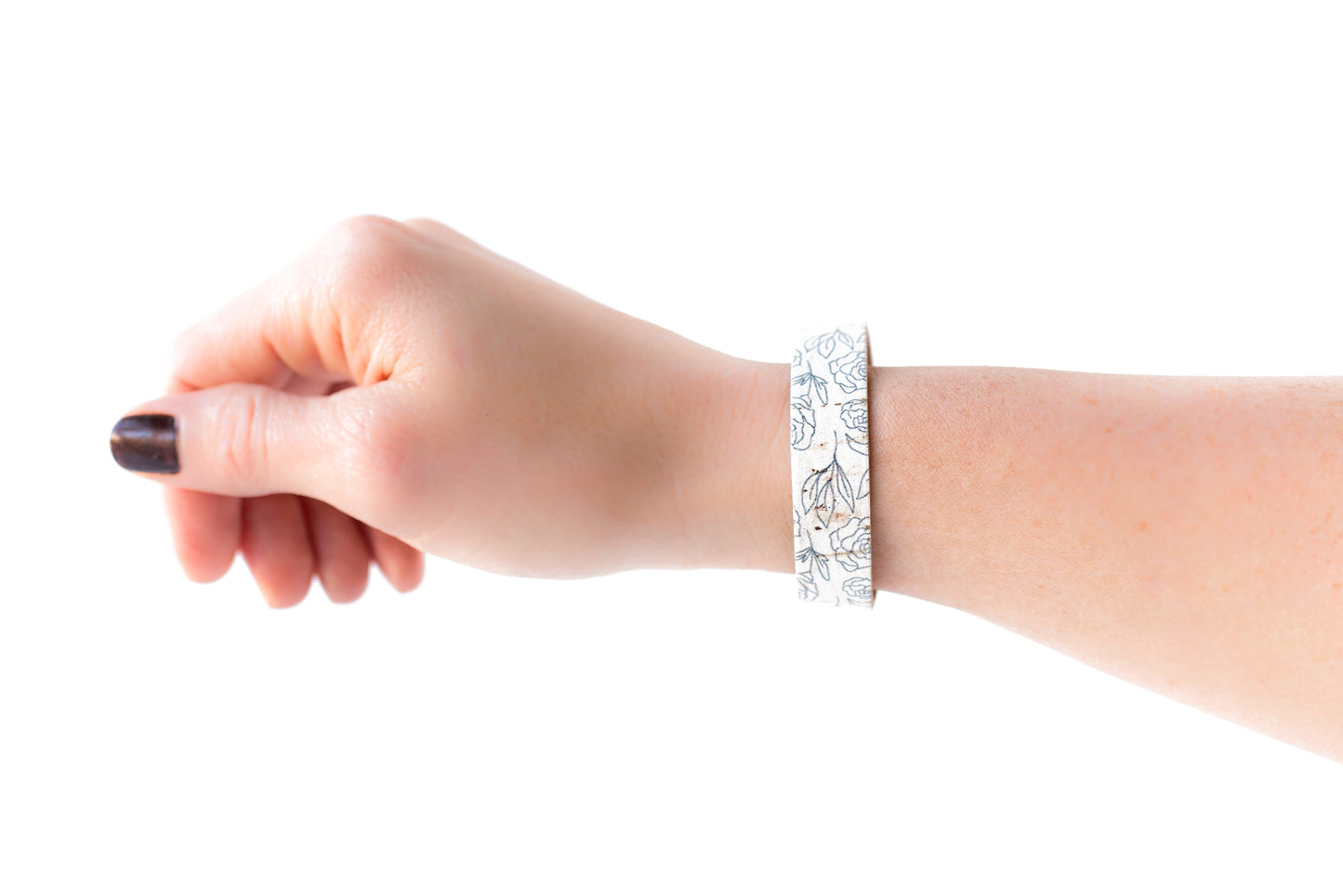 Leather Bracelet / Skinny Slim Cuff / Simple Roses Cork