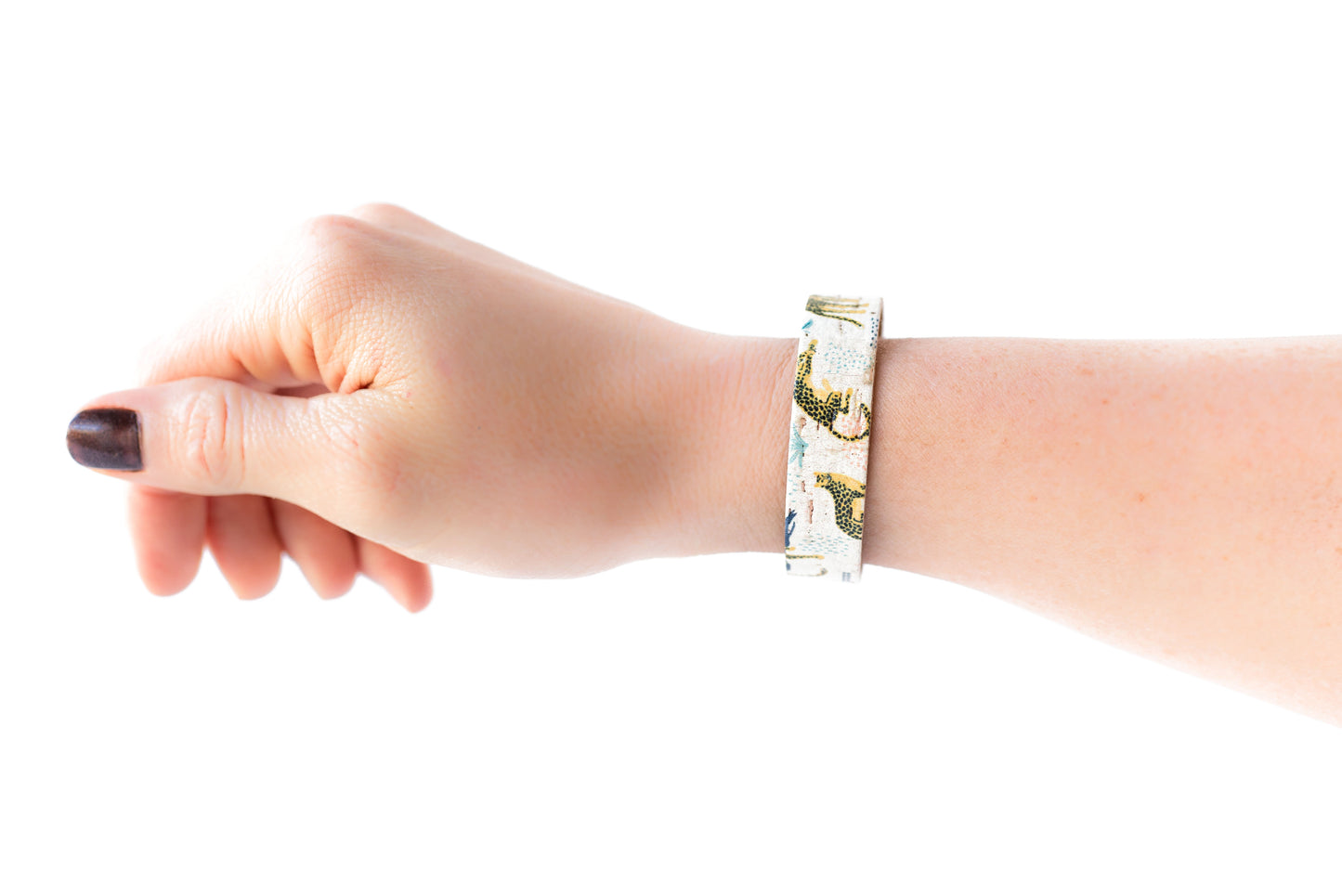 Leather Bracelet / Skinny Slim Cuff / Wild Cheetah Cork
