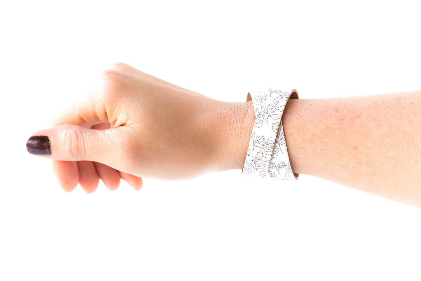 Leather Bracelet / Slim Wrap Cuff / Simple Roses Cork