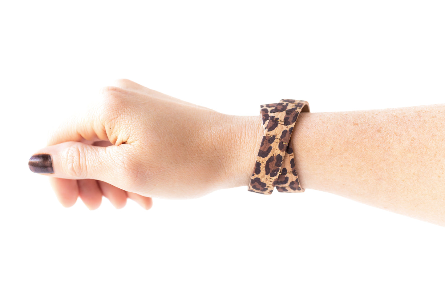 Leather Bracelet / Slim Wrap Cuff / Leopard Cork