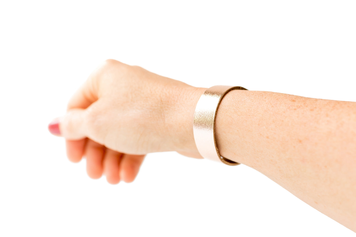 Leather Bracelet / Skinny Slim Cuff / Metallic Rosegold