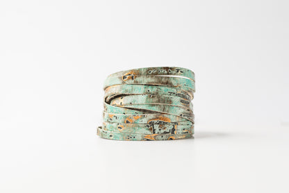 Leather Bracelet / Original Sliced Wrap Cuff / Driftwood Turquoise