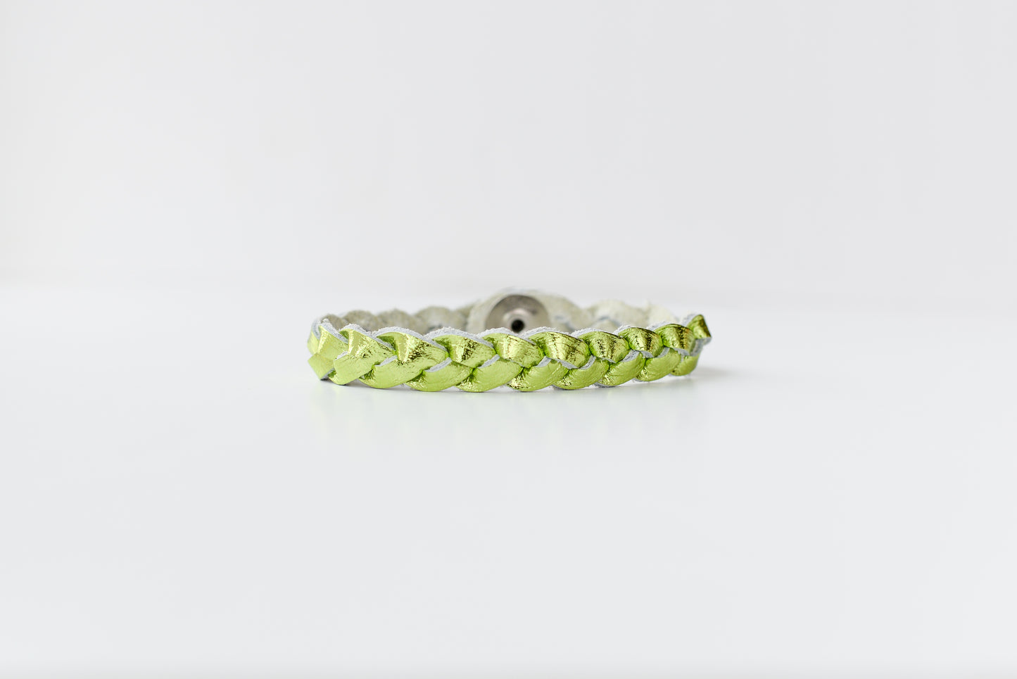 Braided Leather Bracelet / Metallic Lime