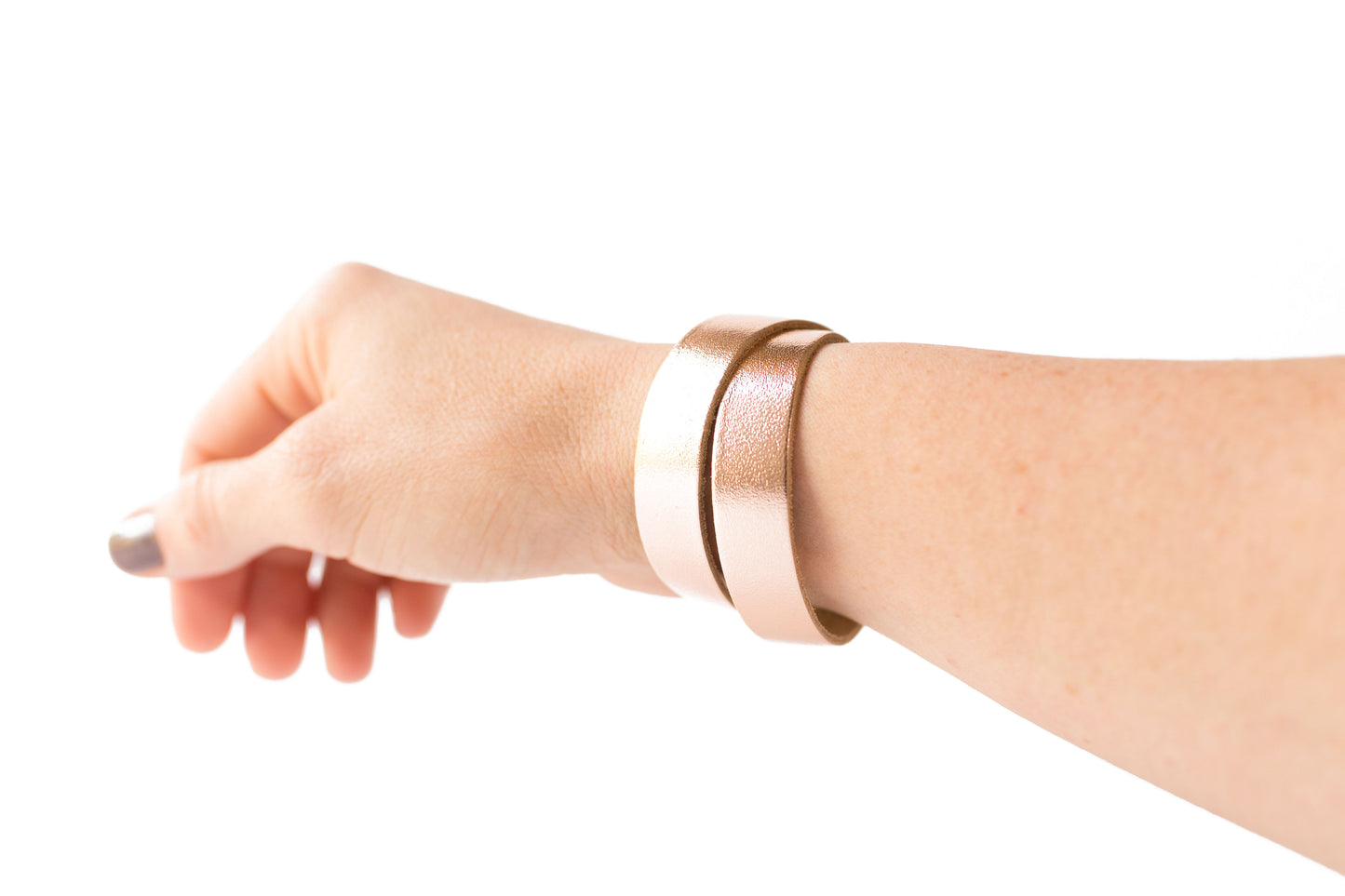 Leather Bracelet / Slim Wrap Cuff / Metallic Rosegold
