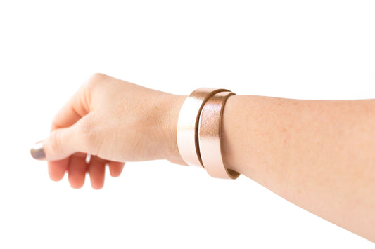 Leather Bracelet / Slim Wrap Cuff / Metallic Rosegold