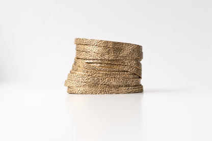 Leather Bracelet / Original Sliced Wrap Cuff / Antique Gold