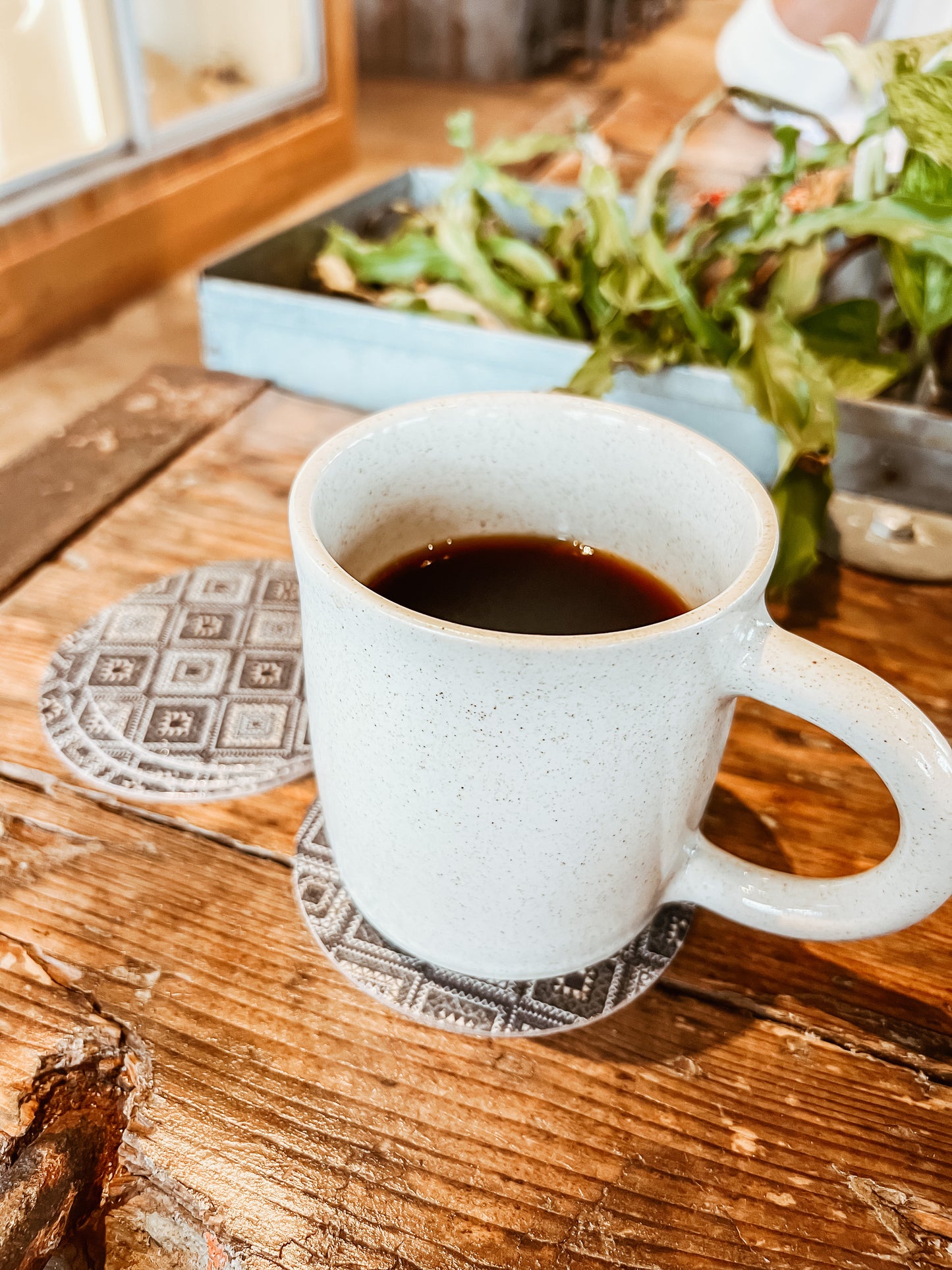 Leather Coaster Set / Blue Patchwork