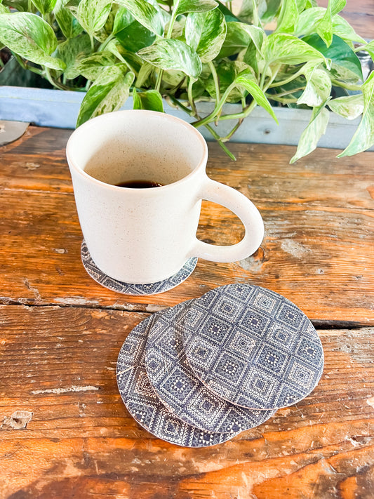 Leather Coaster Set / Blue Patchwork