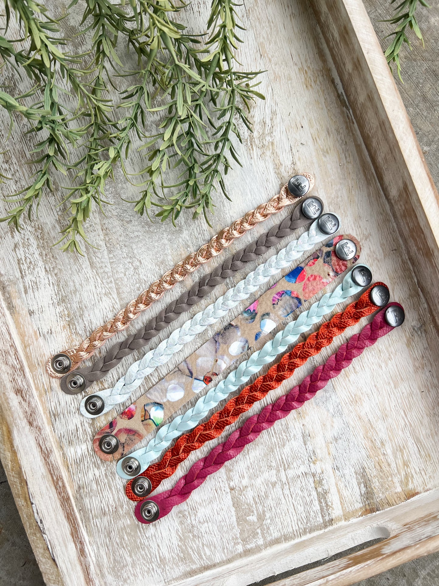 Braided Leather Bracelet / Strawberry
