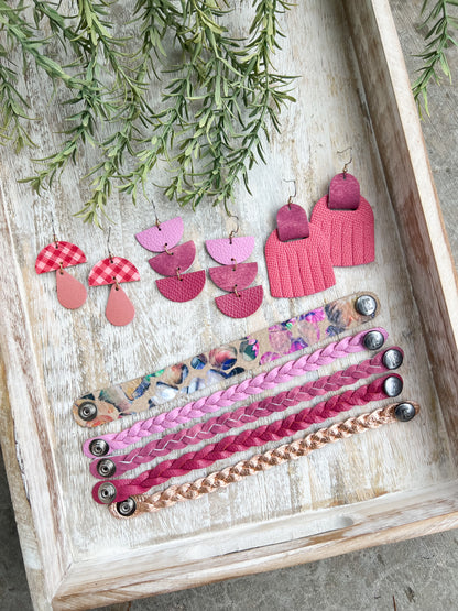 Leather Earrings / Mini Fringe / Pink Cherries