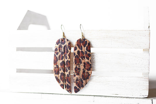 Leather Earrings / Fringe / Leopard Cork