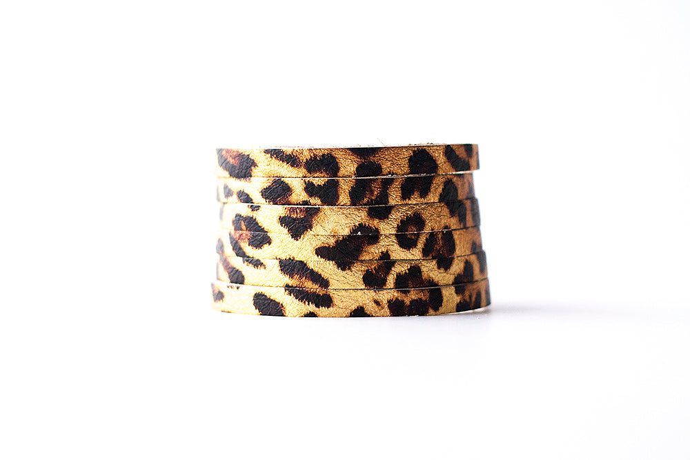 Leather Bracelet / Original Sliced Cuff / Leopard Shimmer