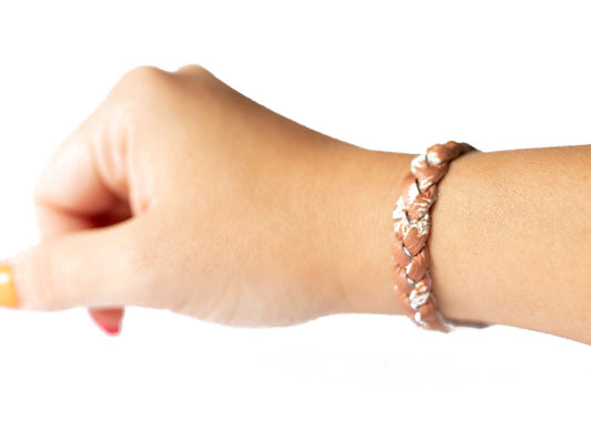 Braided Leather Bracelet / Rust Blooms