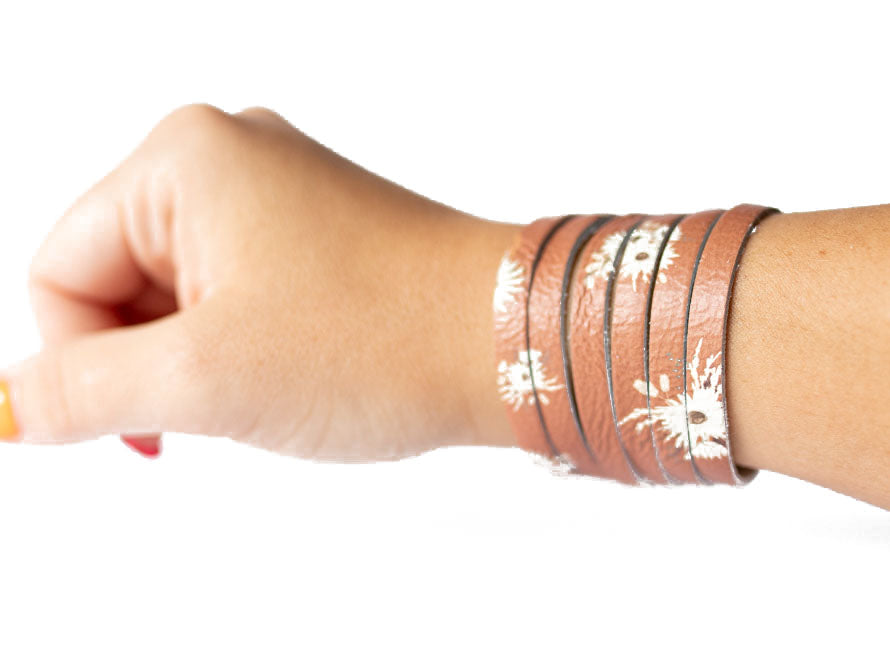 Leather Bracelet / Original Sliced Cuff / Rust Blooms