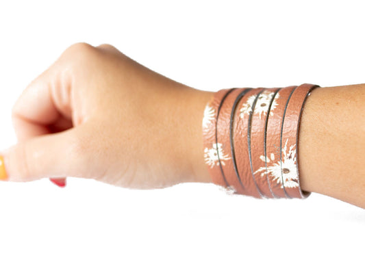 Leather Bracelet / Original Sliced Cuff / Rust Blooms