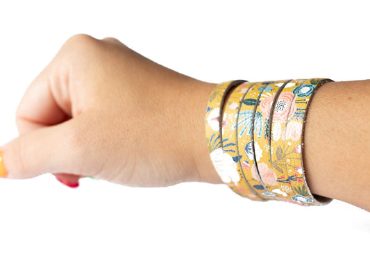 Leather Bracelet / Original Sliced Cuff / Fall Bouquet