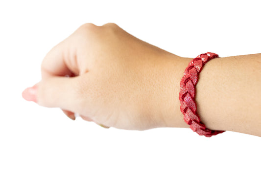 Braided Leather Bracelet / Red Shimmer