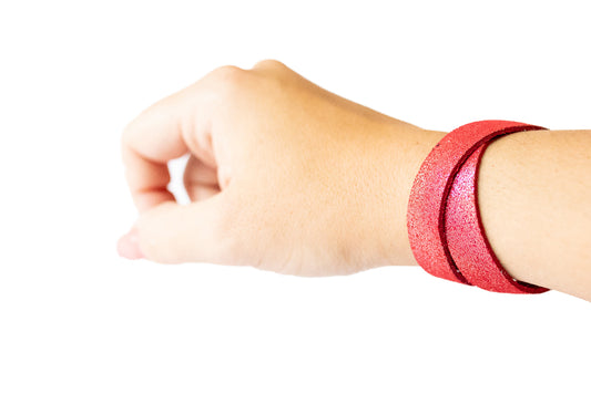 Leather Bracelet / Slim Wrap Cuff / Red Shimmer