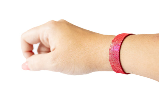 Leather Bracelet / Skinny Slim Cuff / Red Shimmer