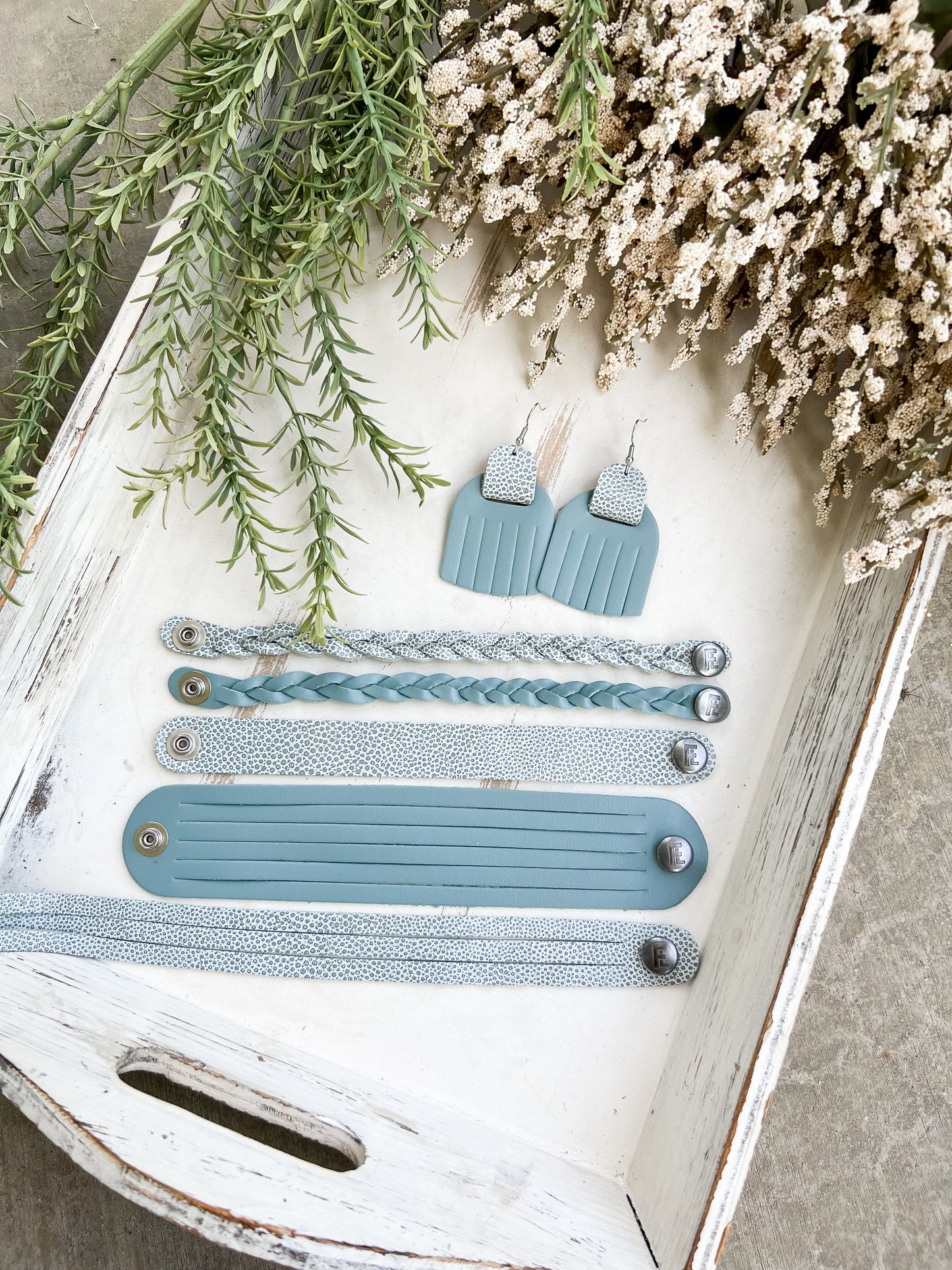 Braided Leather Bracelet / Big Sky Blue
