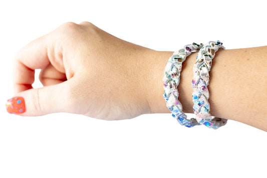 Double Wrap Braided Leather Bracelet / Woven Oil Spill