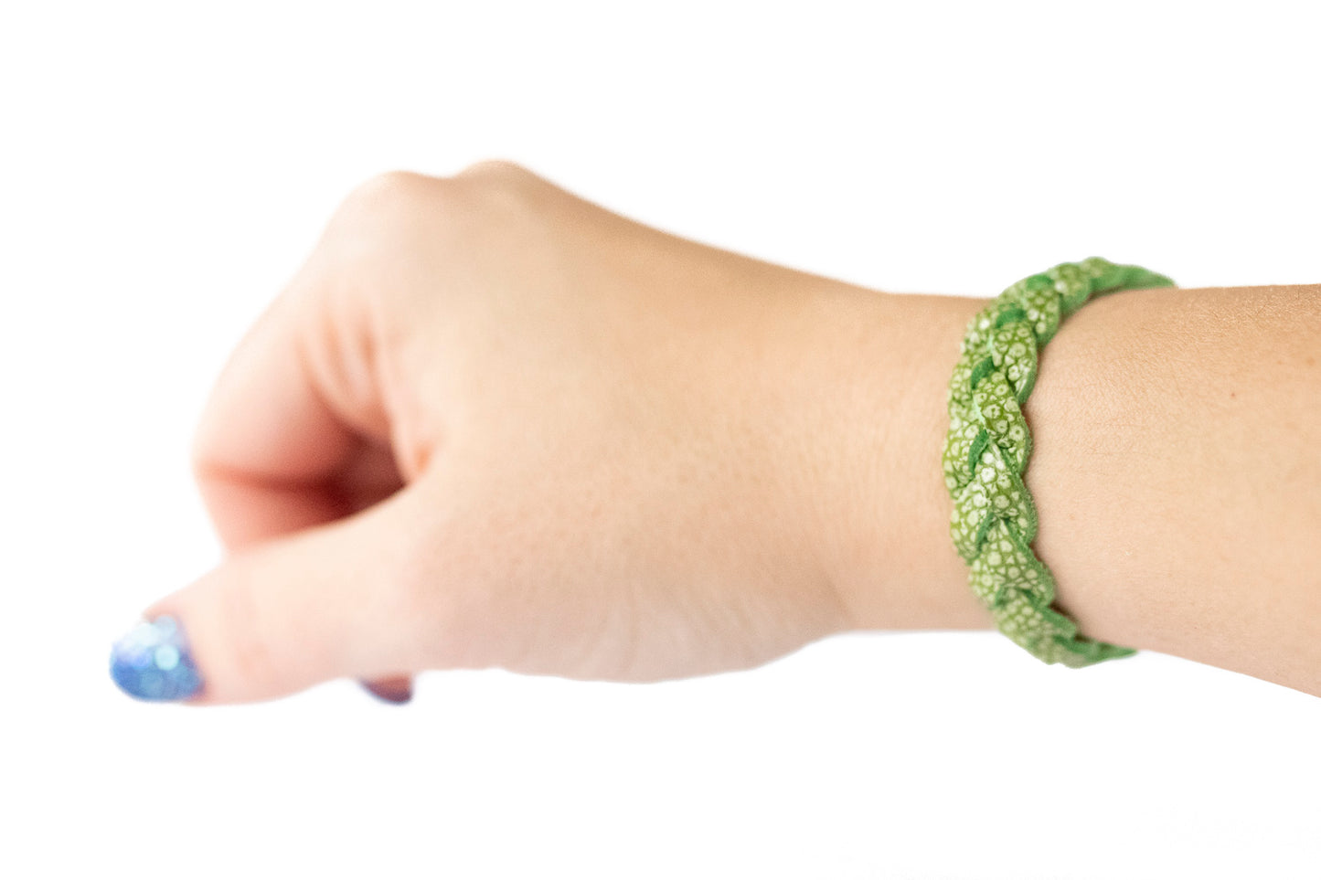 Braided Leather Bracelet / Green Apple