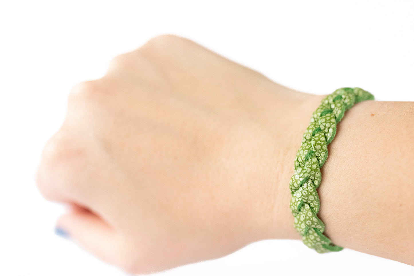 Braided Leather Bracelet / Green Apple