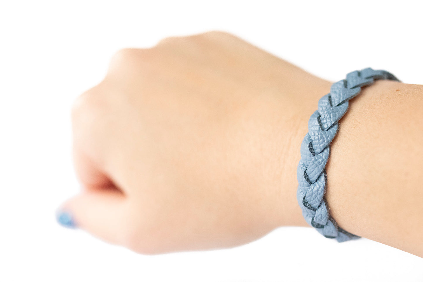 Braided Leather Bracelet / Powder Blue