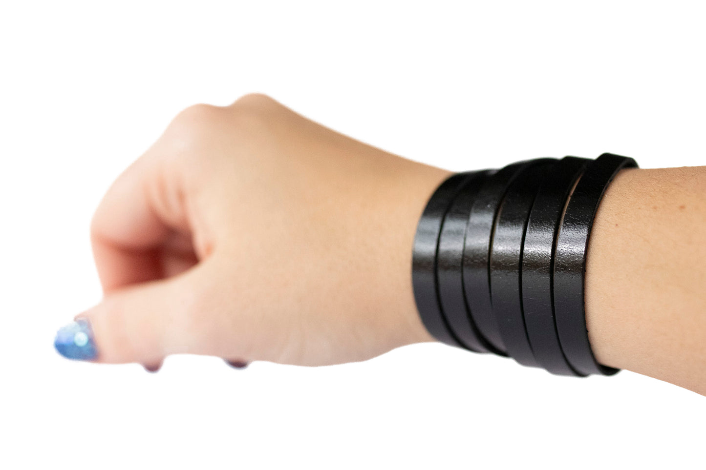 Leather Bracelet / Skinny Sliced Wrap Cuff / Metallic Black