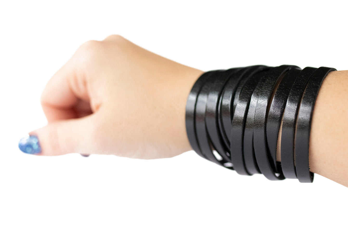 Leather Bracelet / Original Sliced Wrap Cuff / Metallic Black