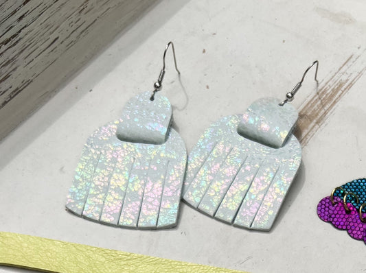 Leather Earrings / Fringies / Pastel Cloud
