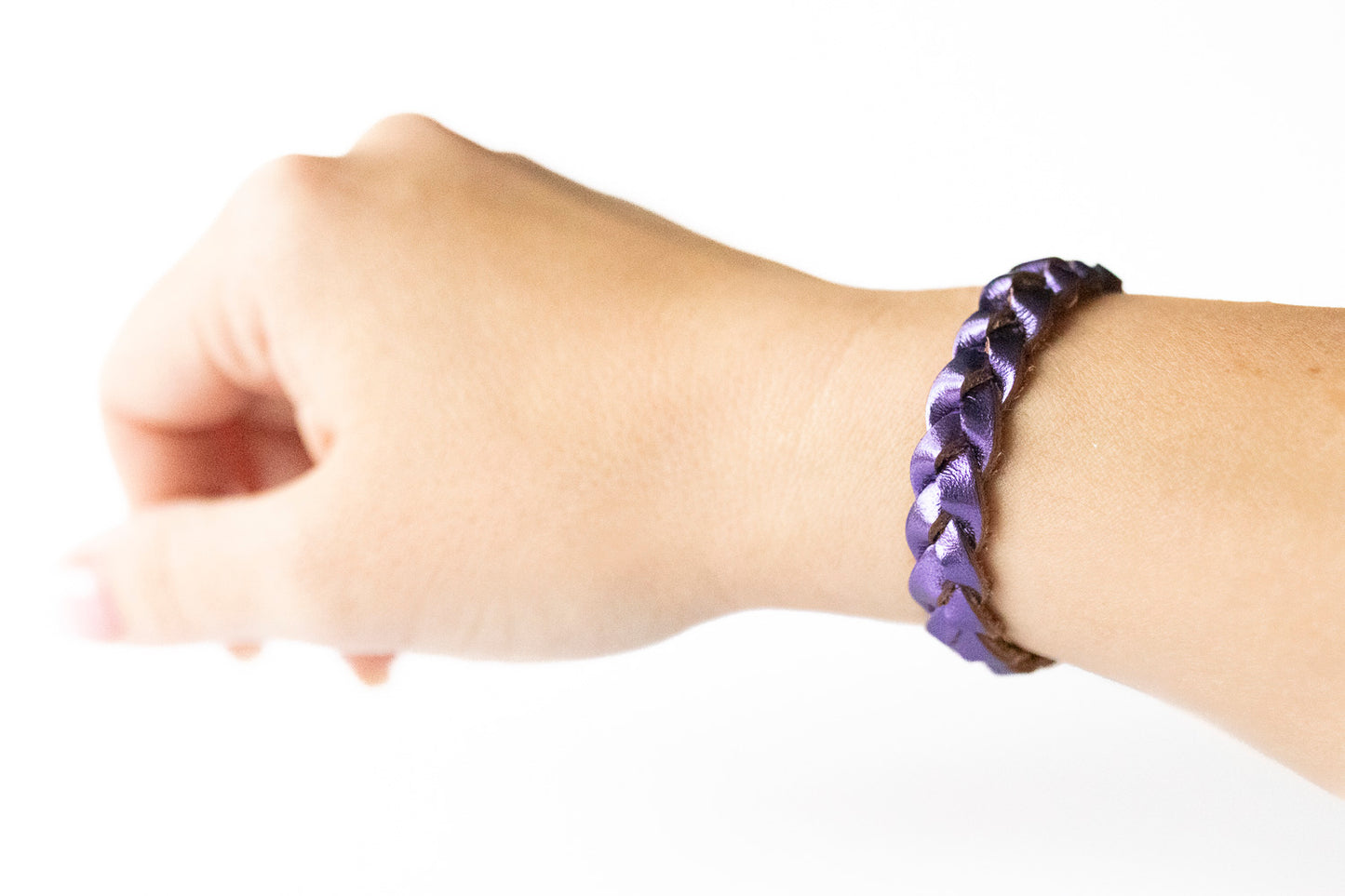 Braided Leather Bracelet / Metallic Purple