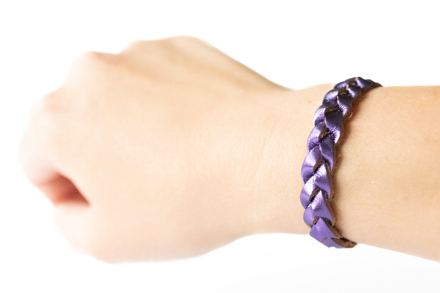 Braided Leather Bracelet / Metallic Purple