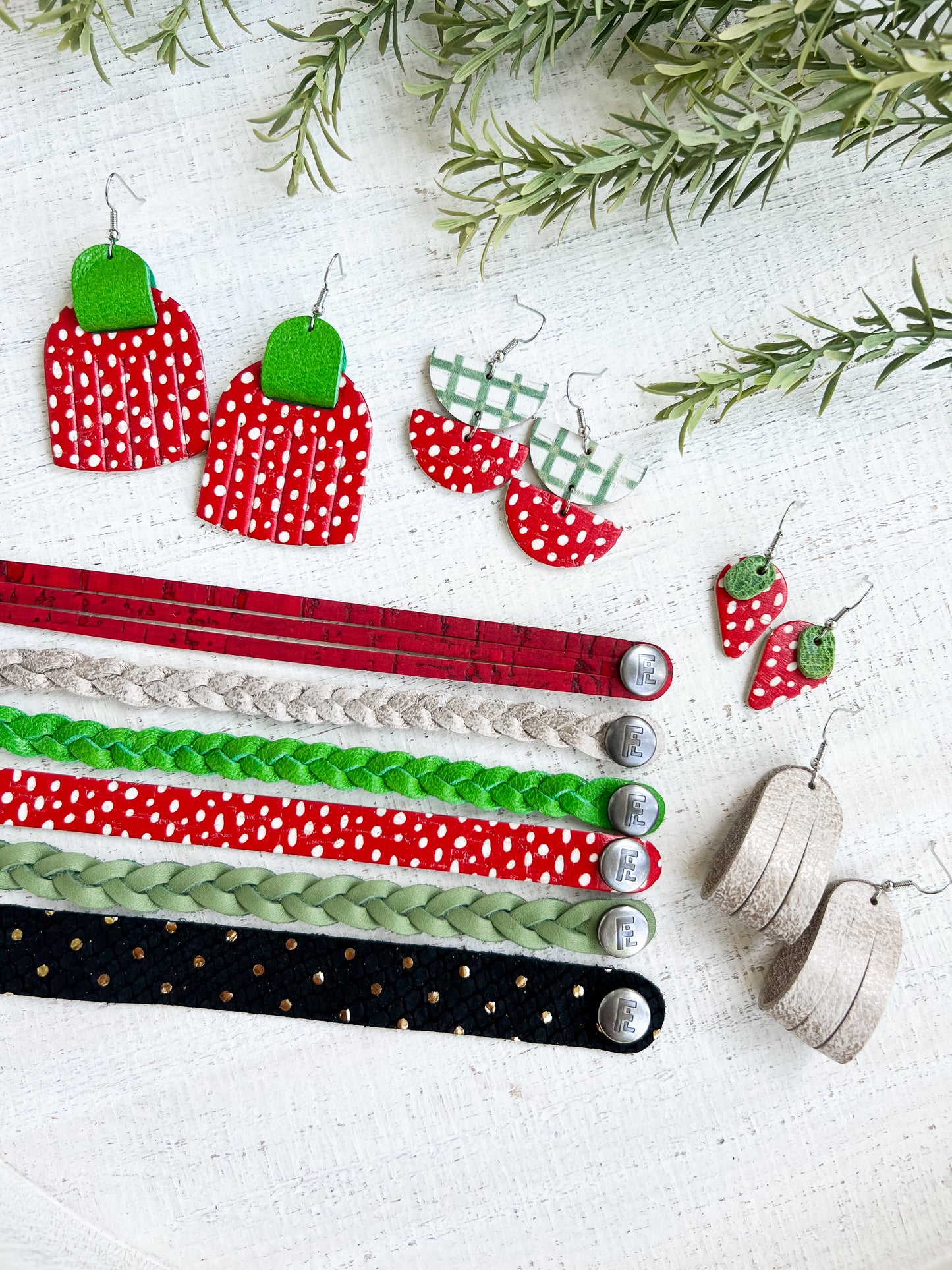 Leather Earrings / Strawberry Patch