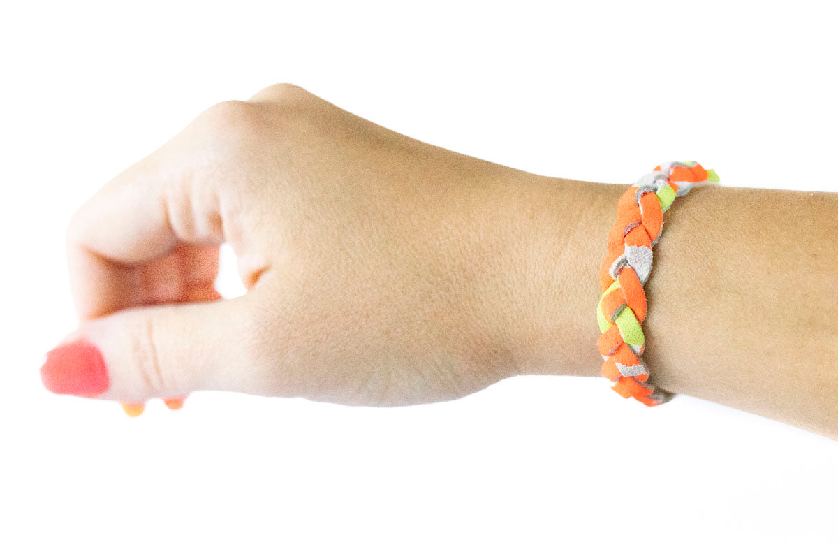 Braided Leather Bracelet / Neon Leopard