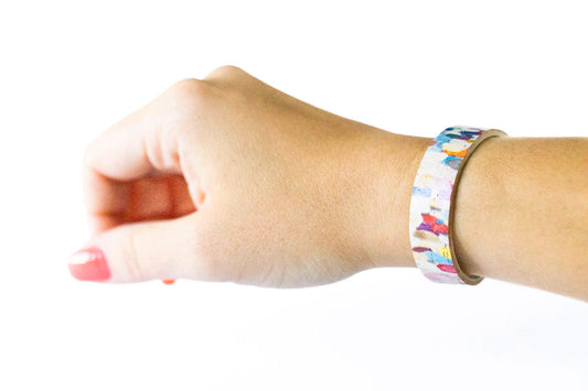 Leather Bracelet / Skinny Slim Cuff / Painted Waters Cork