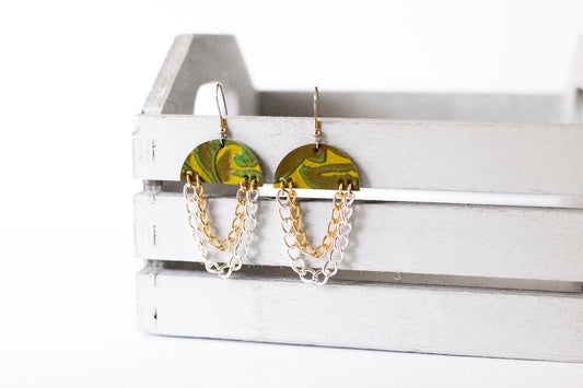 Leather Earrings / Chain Drop / Jungle Floor