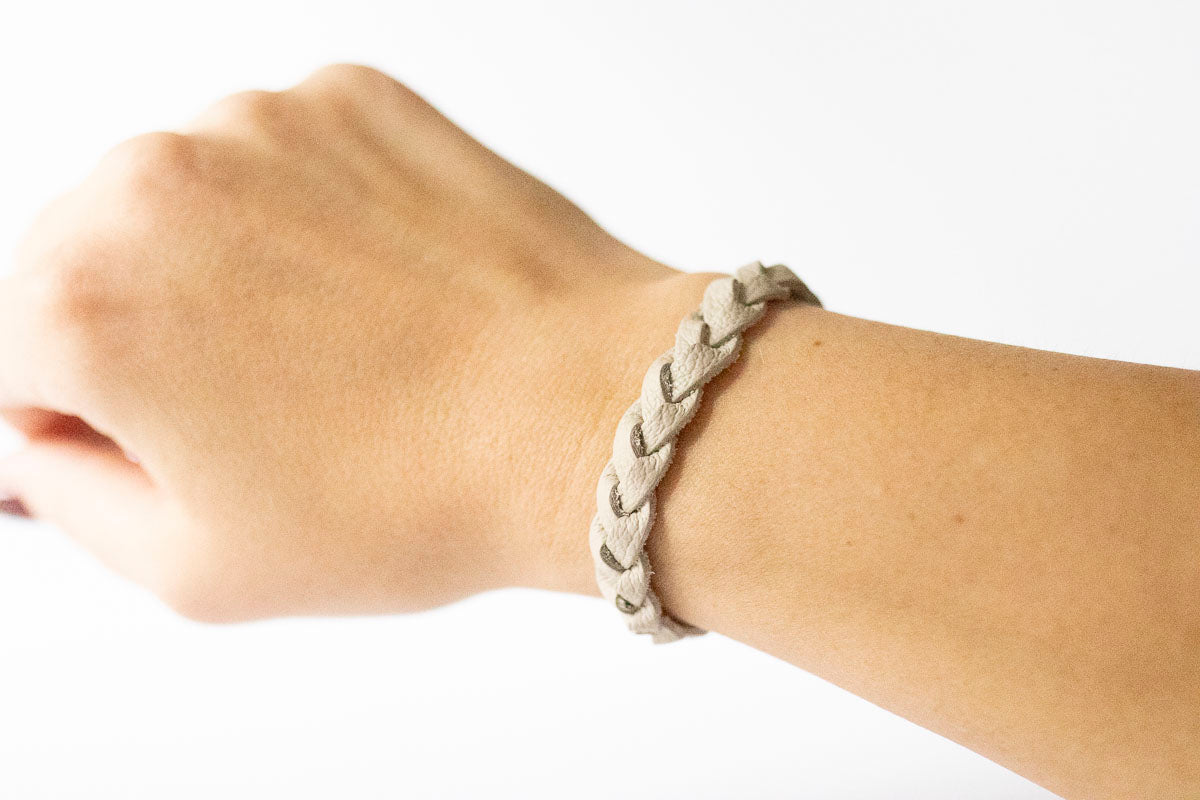 Braided Leather Bracelet / Bone