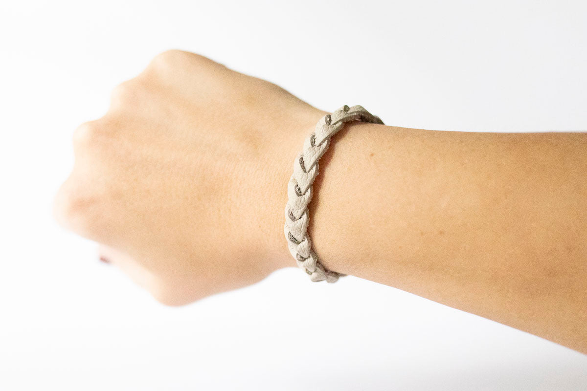 Braided Leather Bracelet / Bone