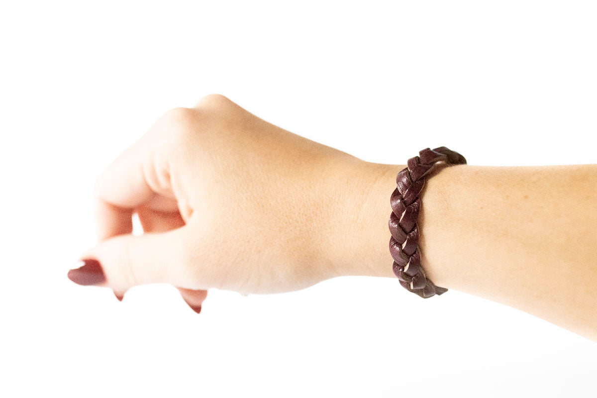 Braided Leather Bracelet / Cherry Cobbler