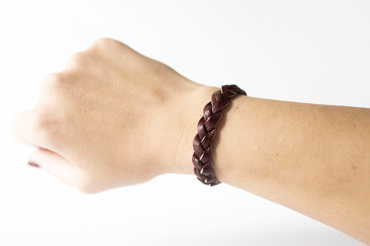 Braided Leather Bracelet / Cherry Cobbler