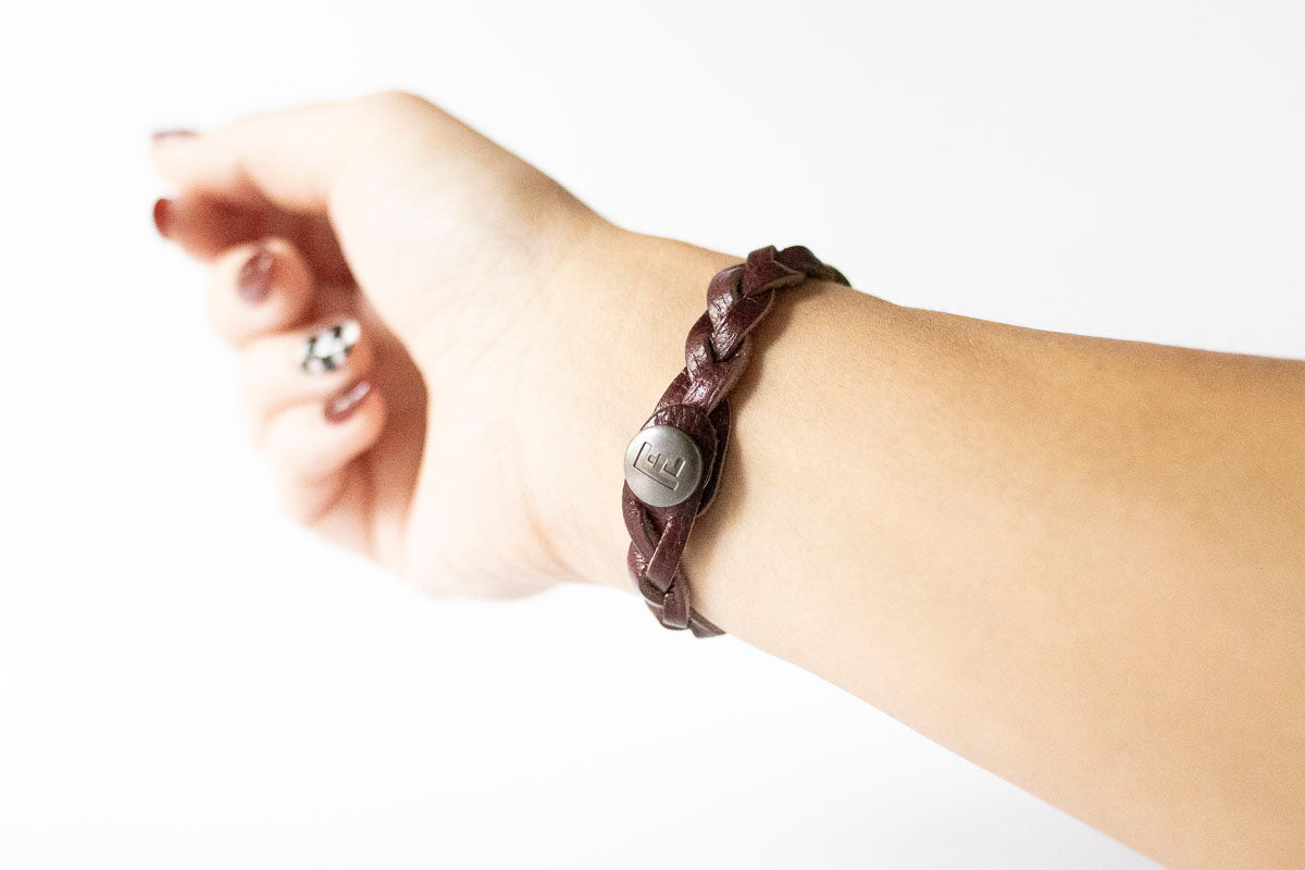 Braided Leather Bracelet / Cherry Cobbler