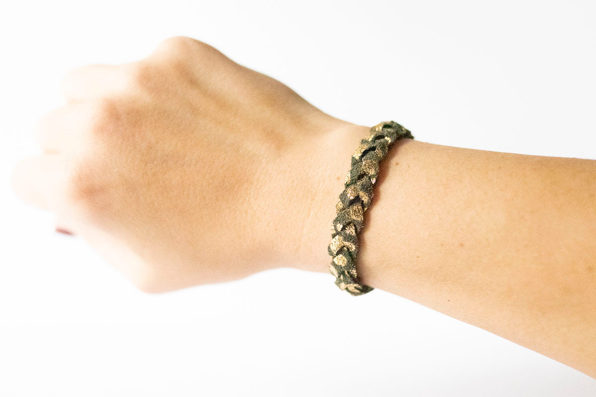 Braided Leather Bracelet / Golden Fern