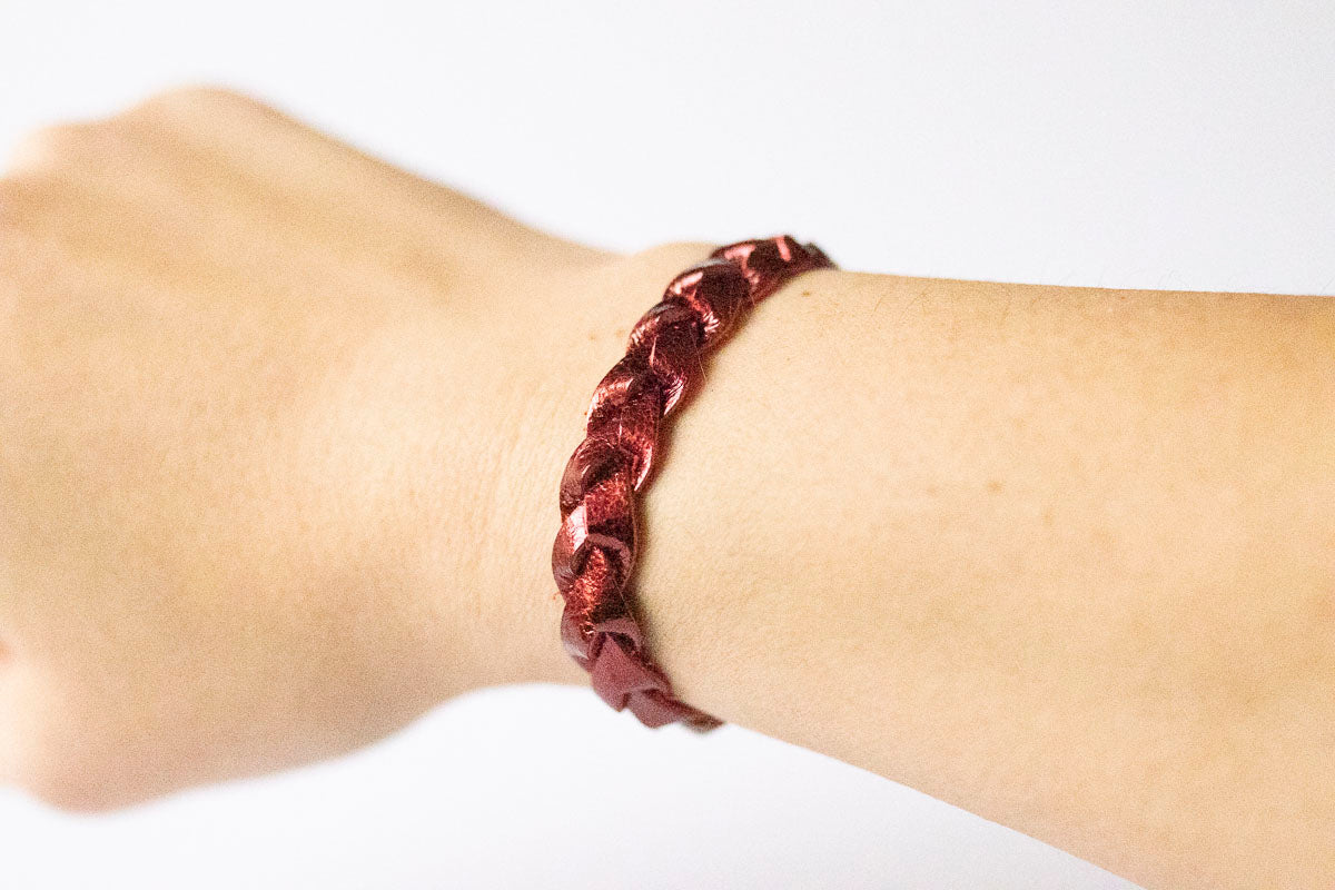 Braided Leather Bracelet / Candy Apple