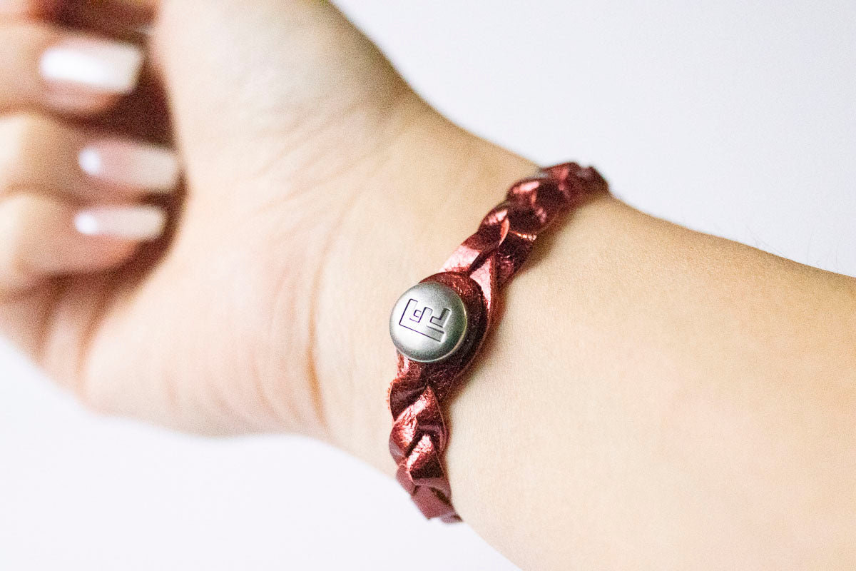 Braided Leather Bracelet / Candy Apple