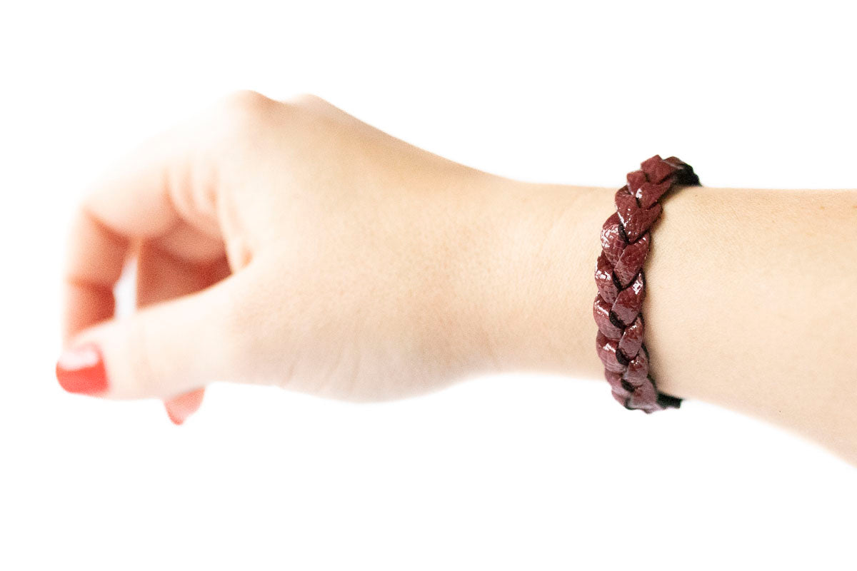 Braided Leather Bracelet / Cherry Sage